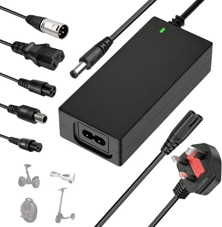 42V 2A Electric Scooter Charger UK 3 Pin, Universal with 6 Connections for 36V Li-ion Battery Fast Charger for Xiaomi/Ninebot, Mobility Scooter, Hoverboard, Electric Bike, Drift Board, Unicycle