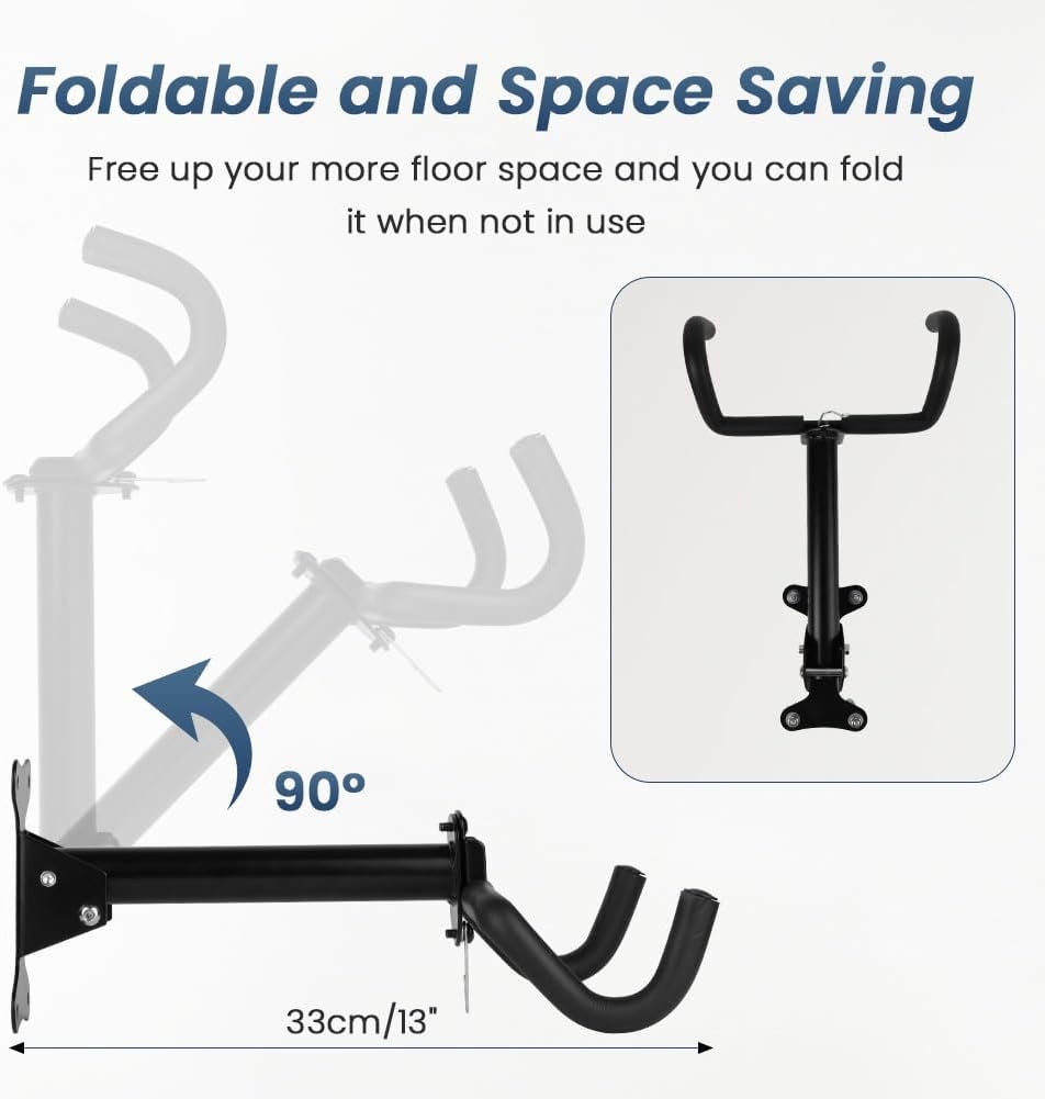 Bike Wall Mount, Wall Bike Rack with Helmet Hook, Bike Hook for Wall, Foldable Bike Hanger With Padded, Bicycle Wall Rack Bike Holder for Road, Mountain or Hybrid Bikes in Garage and Home - Image 4