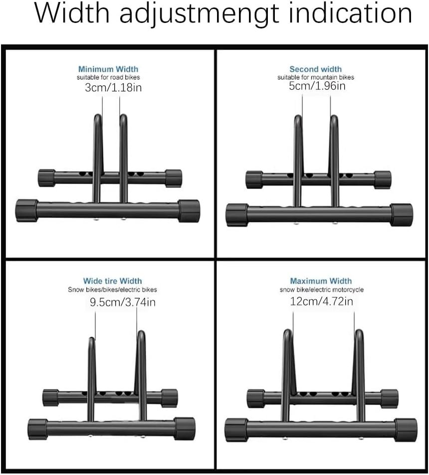 Adjustable Bike Rack Stand for Road, Mountain & Electric Bikes | Steel Tire Holder with Width & Height Settings | Indoor Outdoor Floor Parking Storage | Fits 3cm to 12cm Tires - Image 5