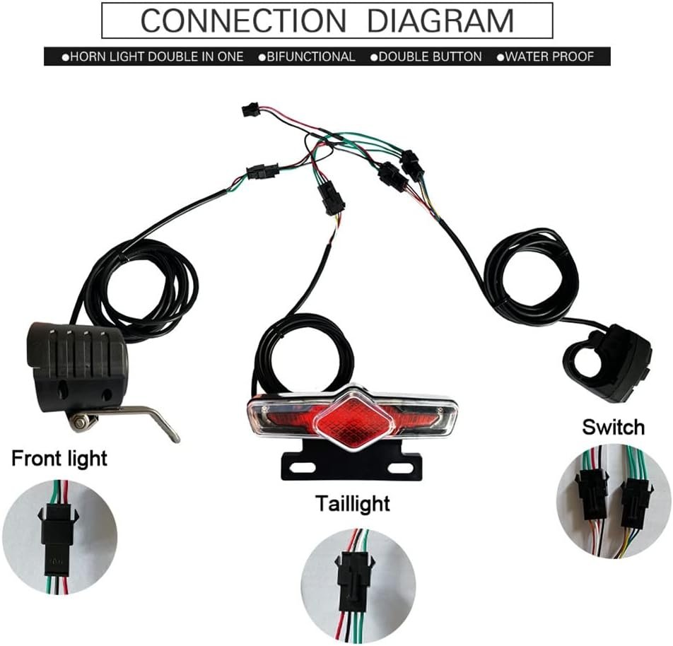 Bike Front and Ebike Rear Light Set Input 36V 48V 52V 60V with DK336 Light Horn Turning Switch E-Bike Light, Black - Image 4