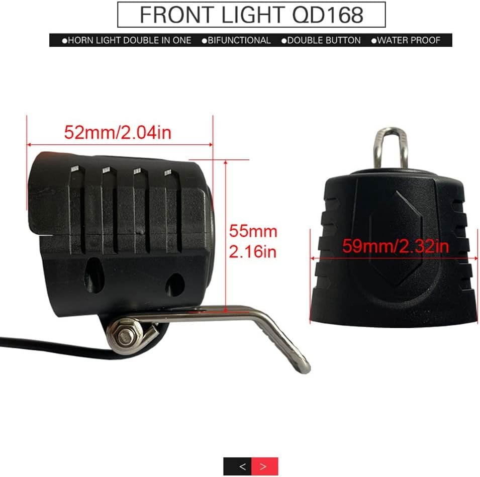 Bike Front and Ebike Rear Light Set Input 36V 48V 52V 60V with DK336 Light Horn Turning Switch E-Bike Light, Black - Image 5