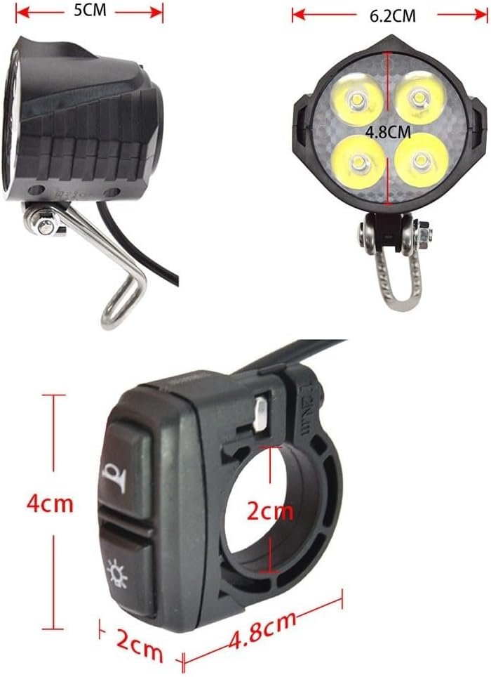 Electric Bicycle Lighting Kit 24V-48V, Electric Bike Light Kit with LED Headlight, Rear Taillight, and User Control Switch for Enhanced Riding Safety - Image 3