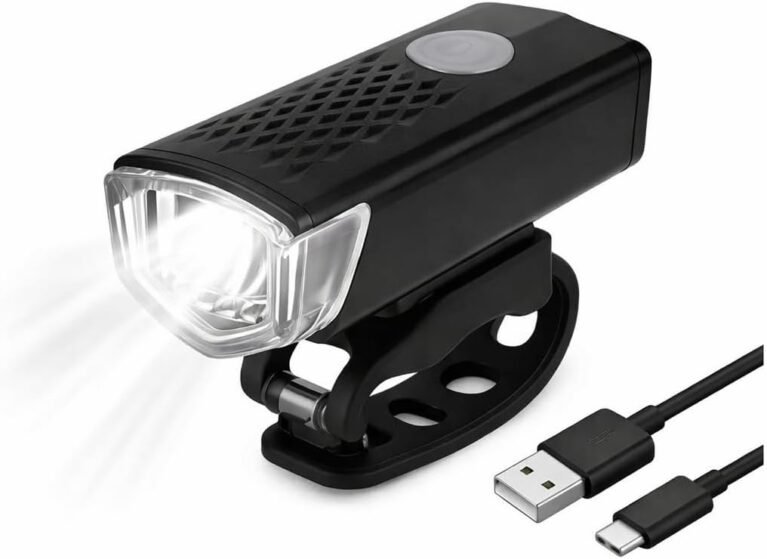 USB Rechargeable LED Bike Light, Front Bicycle Light, Black, 300 Lumens, Water Resistant, 3 Lighting Modes