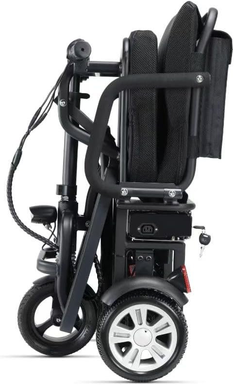 Foldable Electric Mobility Scooter, Folding 3 Wheel Travel Scooter, 24V 250W Motor, 24V 12AH Removable Battery, Suspension, Powerful Motor to Climb Hills, Electromagnetic Break, Upgraded Model.