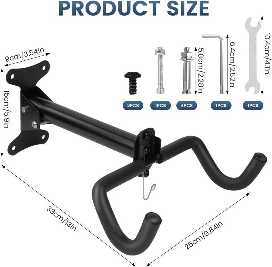 Bike Wall Mount, Wall Bike Rack with Helmet Hook, Bike Hook for Wall, Foldable Bike Hanger With Padded, Bicycle Wall Rack Bike Holder for Road, Mountain or Hybrid Bikes in Garage and Home - Image 5