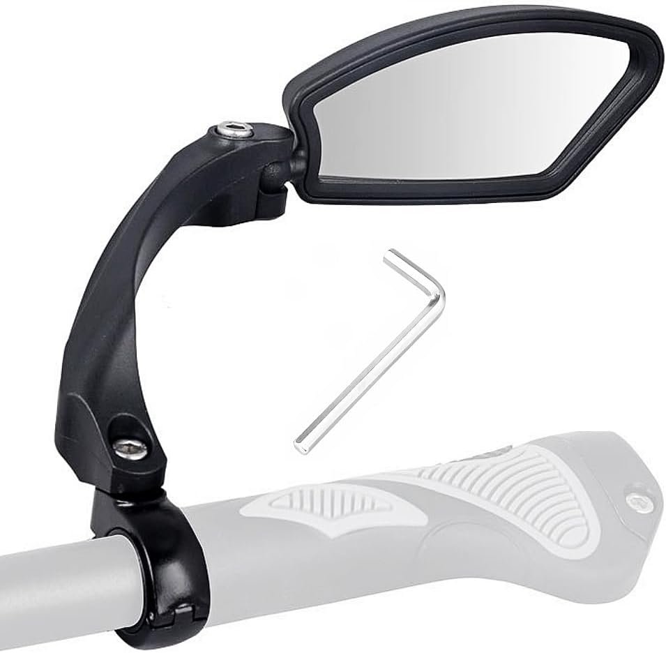 JZK Right Side Bike Mirror with Stainless Steel Lens - 360 Degree Rotatable Adjustable Cycle Mirror for Bike Handlebar