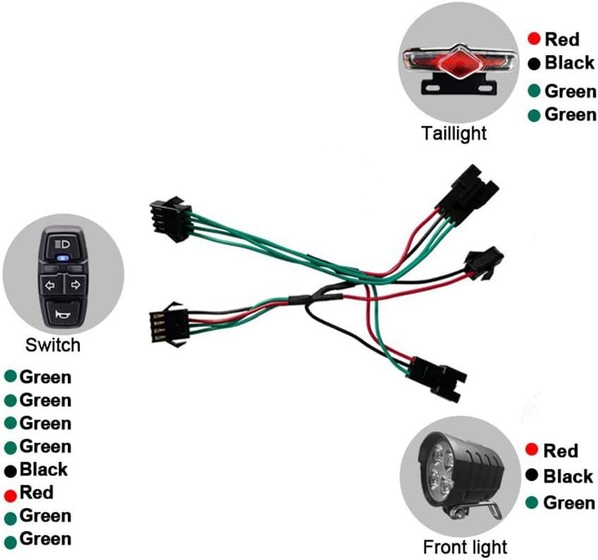 Bike Front and Ebike Rear Light Set Input 36V 48V 52V 60V with DK336 Light Horn Turning Switch E-Bike Light, Black - Image 2