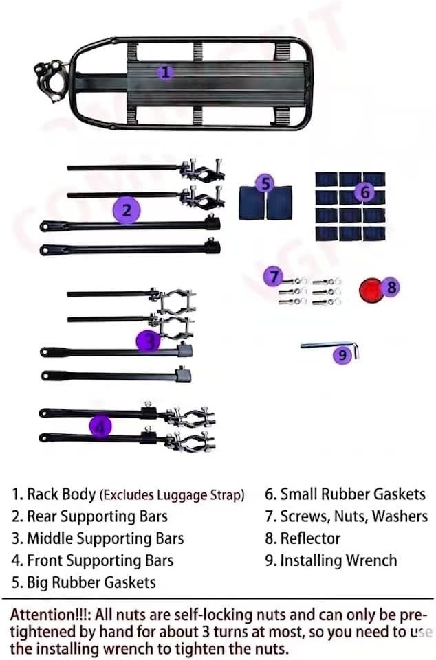 COMINGFIT 2026 Upgraded Bicycle Cargo Rack, 265lbs Heavy Duty Bike Rear Rack, 6-Leg Triple Strength Stability, 2.0mm Thickened Universal for MTB Road City Kids Fat Tire Bike (3.5"), Anti-Rub Guards - Image 7