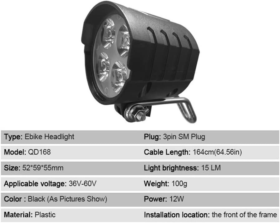 Bike Front and Ebike Rear Light Set Input 36V 48V 52V 60V with DK336 Light Horn Turning Switch E-Bike Light, Black - Image 6