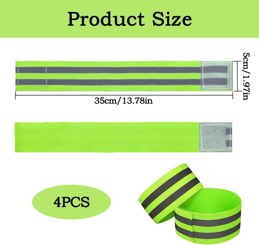 4Pcs Reflective Armbands, Running Safety Gear Wristbands, High Visibility Safety Reflective Bike Ankle Bands Reflector Armband Gear, Adjustable Armband Reflective-Strips for Night Sports & Dog Walking - Image 2