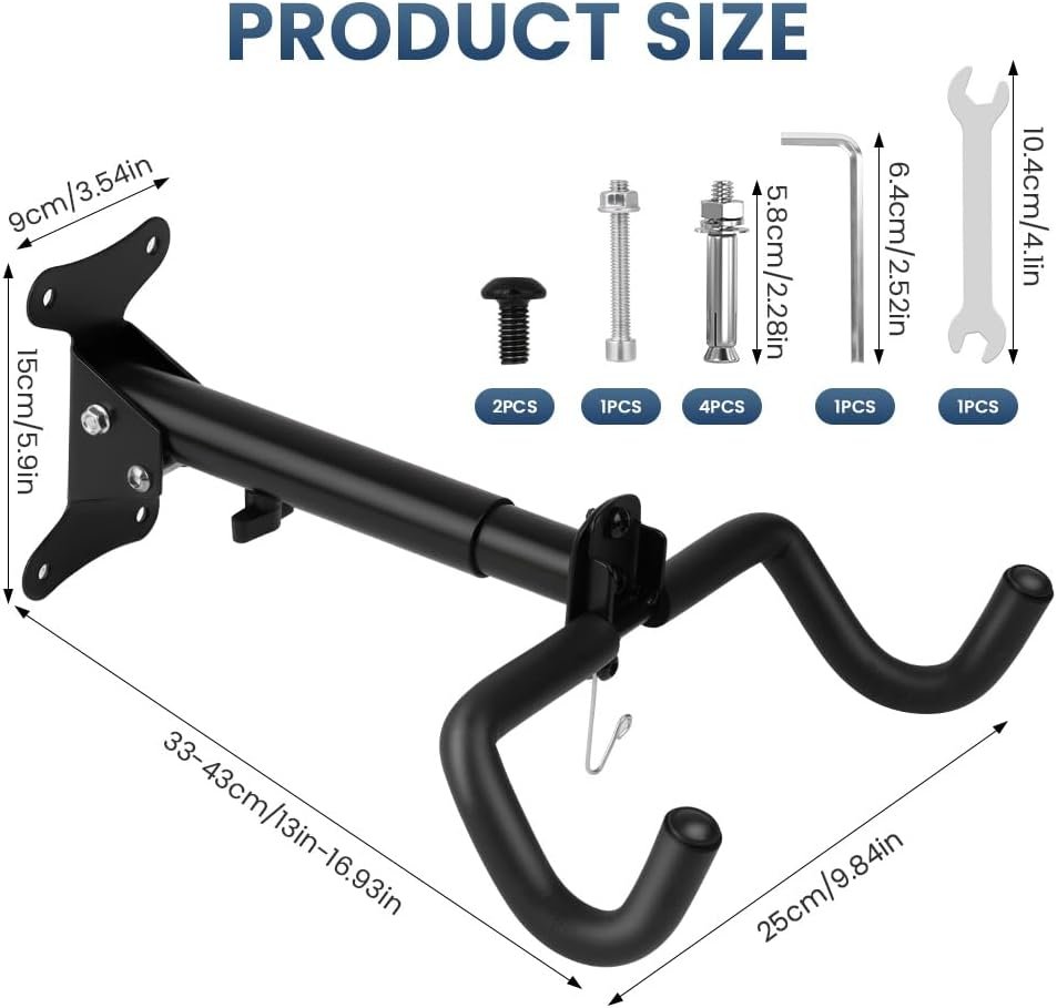 Bike Wall Mount, Adjustable Wall Mounted Bike Storage Rack, Wall Bike Rack with Helmet Hook, Foldable Cycle Wall Mount Hanger Rack with Padded, Bicycle Wall Mount Hanger for Indoor and Garage - Image 5