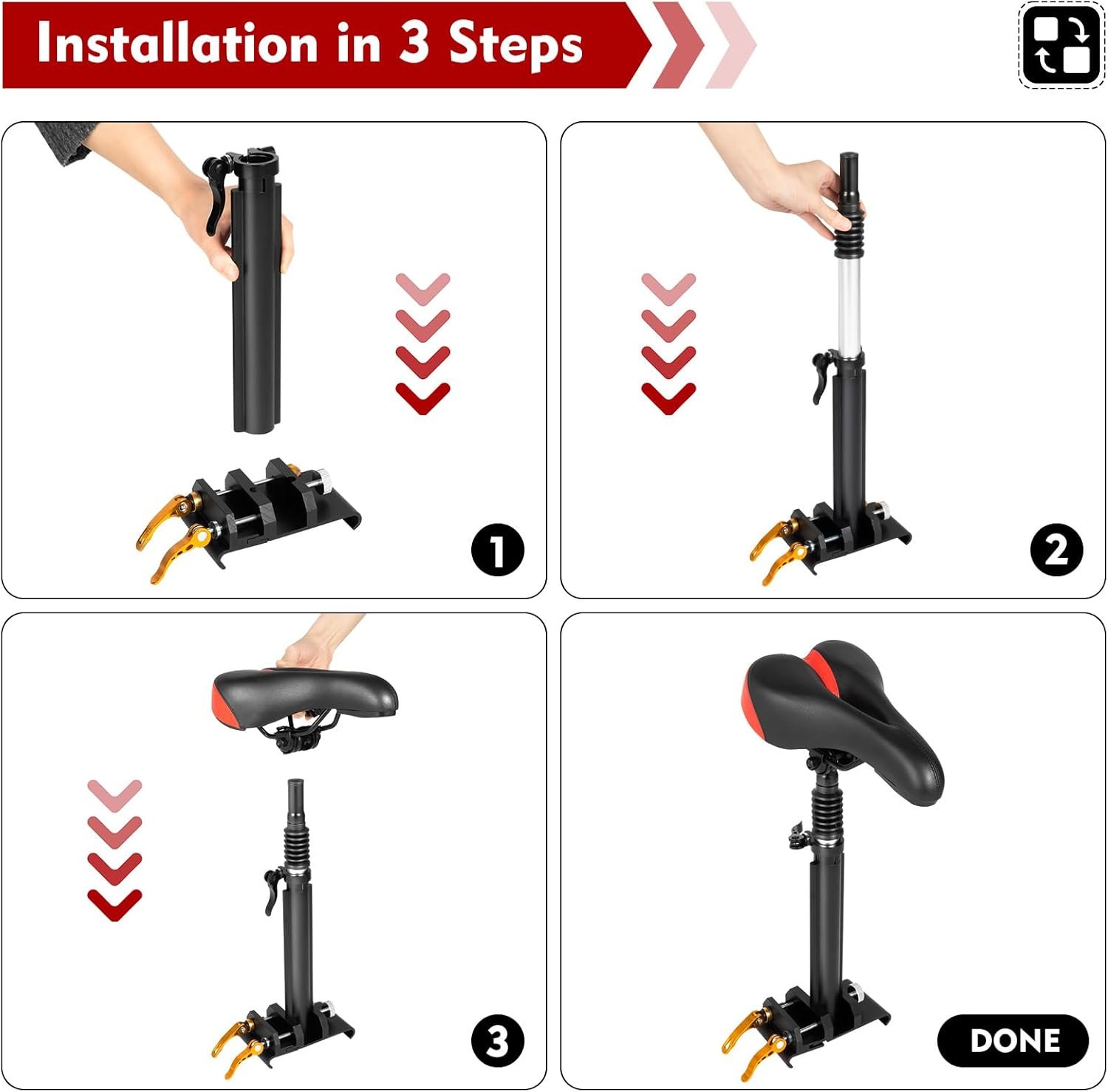 Electric Scooter Seat, Adult Portable Scooter Seat with Shock Absorber, Height Adjustable 40-60 cm, Universal Scooter Saddle,Easy Installation - Image 8