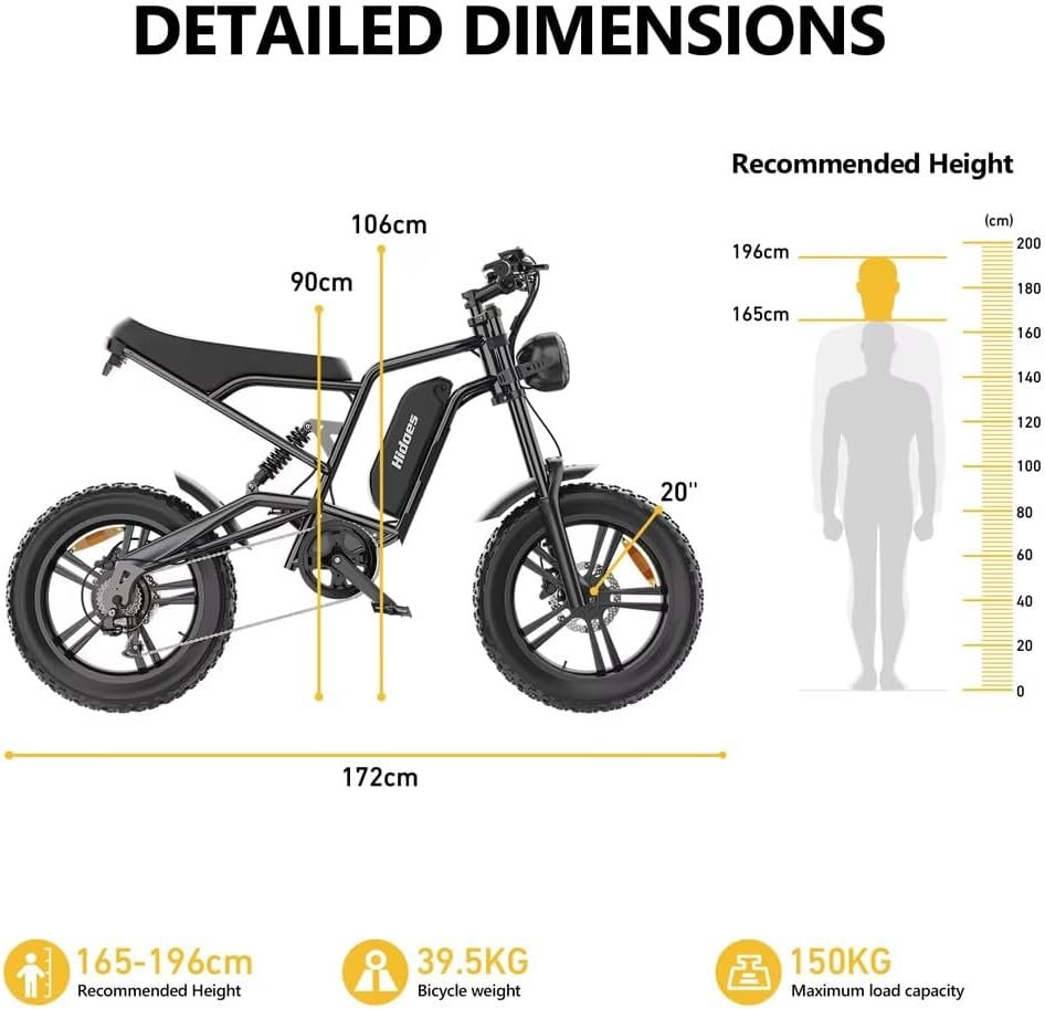 iENYRID Electric Bike for Adults, Fat Tire Hidoes B6 25KM/H Electric Bike Bicycles 15.6Ah Removable Battery E Bikes for Adults Electric Mountain Bike for Men - Image 9