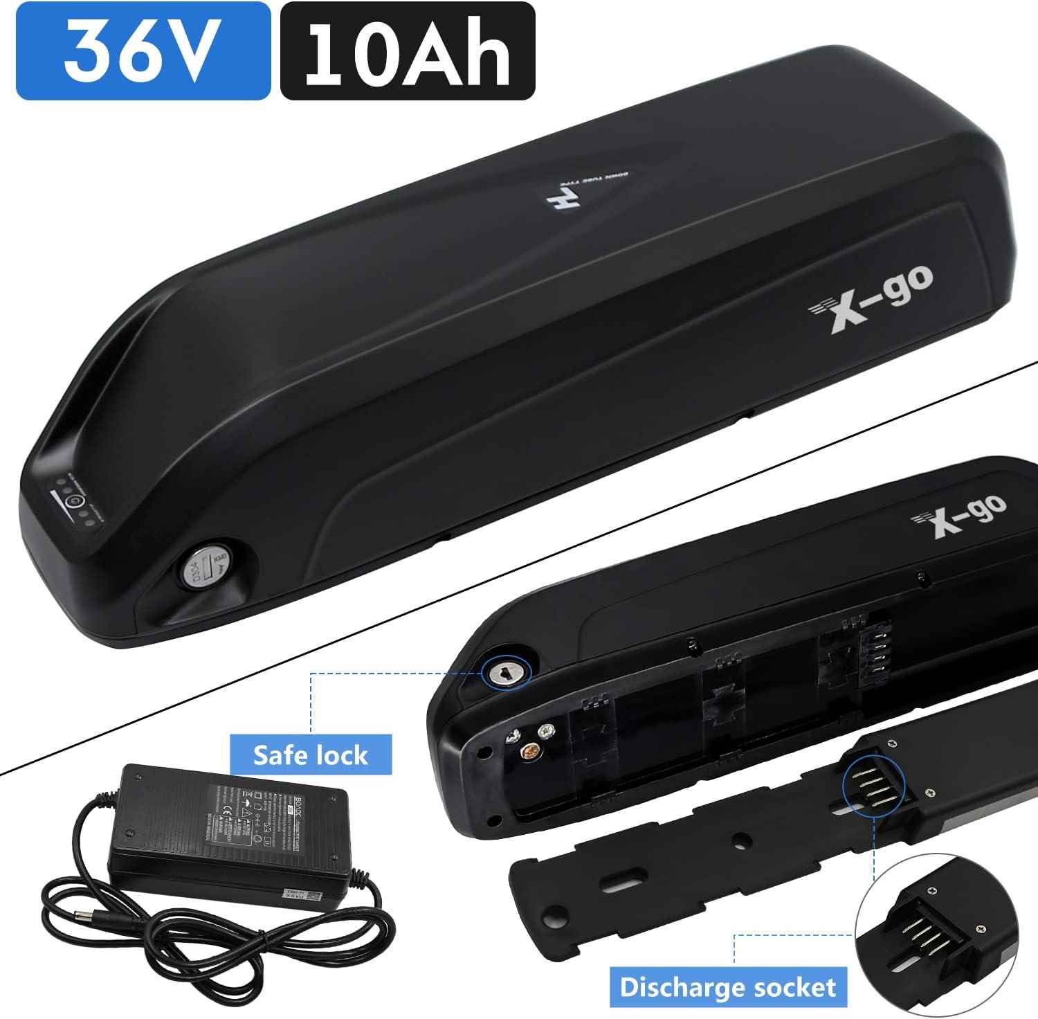 X-go Ebike Battery Hailong Electric Bike Battery Lithium Battery Pack Replacement with 2A Charger, USB Port for Adults Sports Electric Bicycle Motor to 1000W 750W 500W 350W (36V 10AH 4Pin NO usb) - Image 4