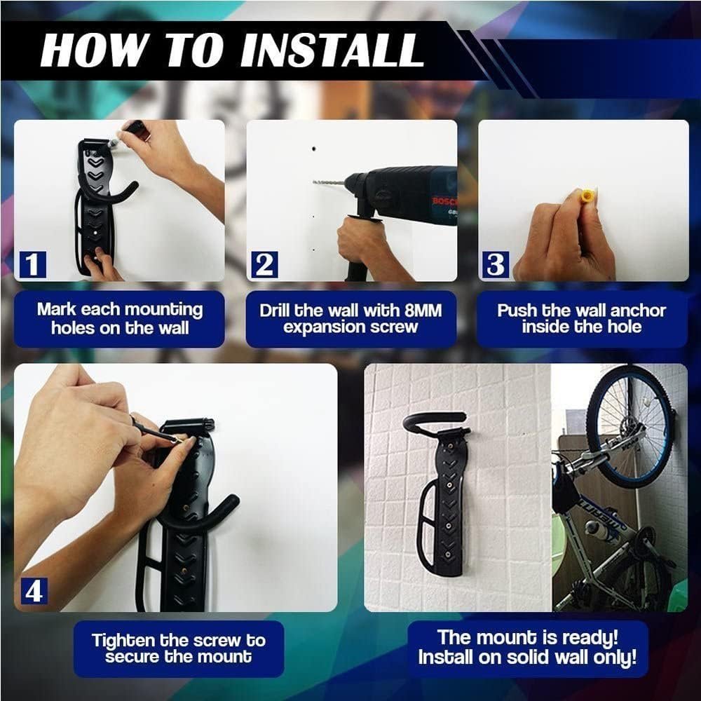 Bicycle Holders Home Storage Rack Wall Mounted Hanger Hook 2 PCS (Black) - Image 4