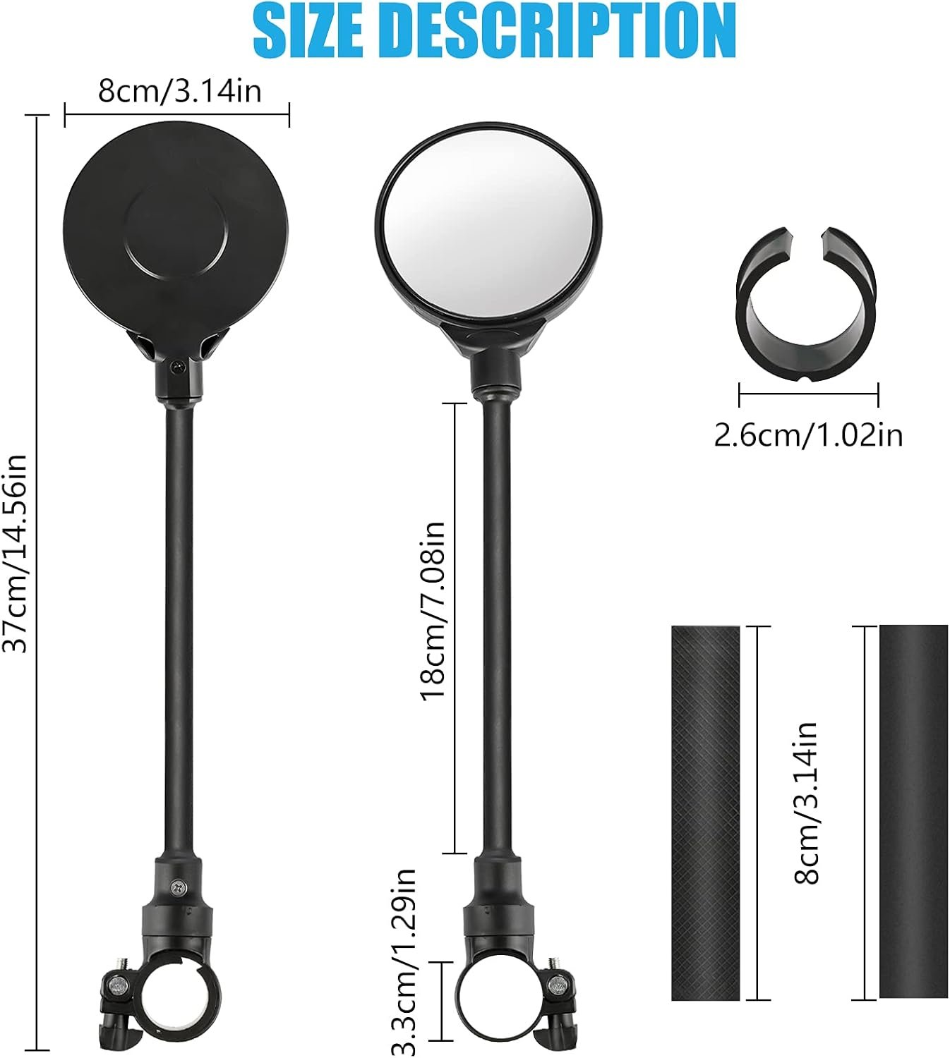 Yizhet Bike Mirrors, 1 Pair 360° Rotatable Bicycle Handlebar Mirrors, Wide Angle Rear View Mirrors, Convex Cycle Wing Mirrors for Bicycle, Electric Mobility Scooter, Road Bike, Moped, Motorcycle | Convex Acrylic, Wide Angle, Long Hose for 22mm-32mm Handlebars of Bicycles, Moped, Electric Mobility Scooter - Image 4
