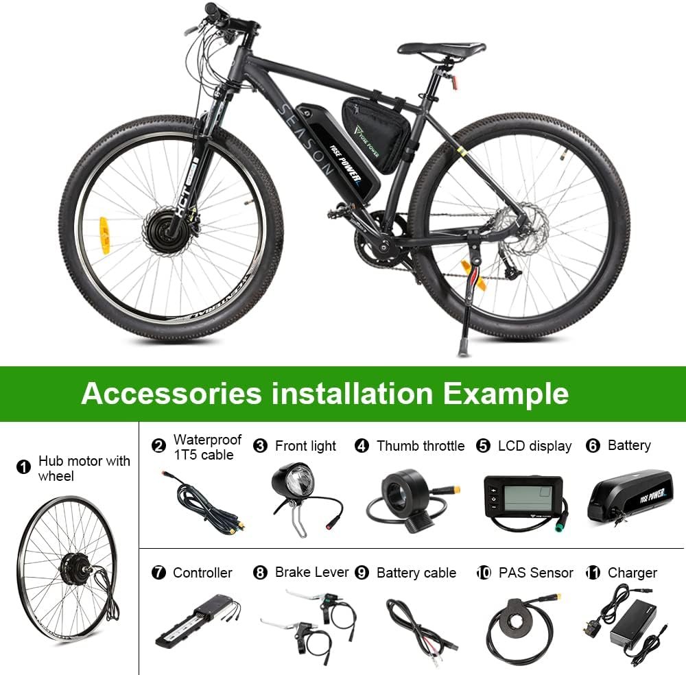 YOSE POWER 26''/28''(700c) ebike 36V250W Front Motor Bicycle E-Bike Hub Conversion Kit with Integrated controller Hailong Plus 36V 15.6Ah Battery/ 36V13Ah with Rear Carrier Battery - Image 6