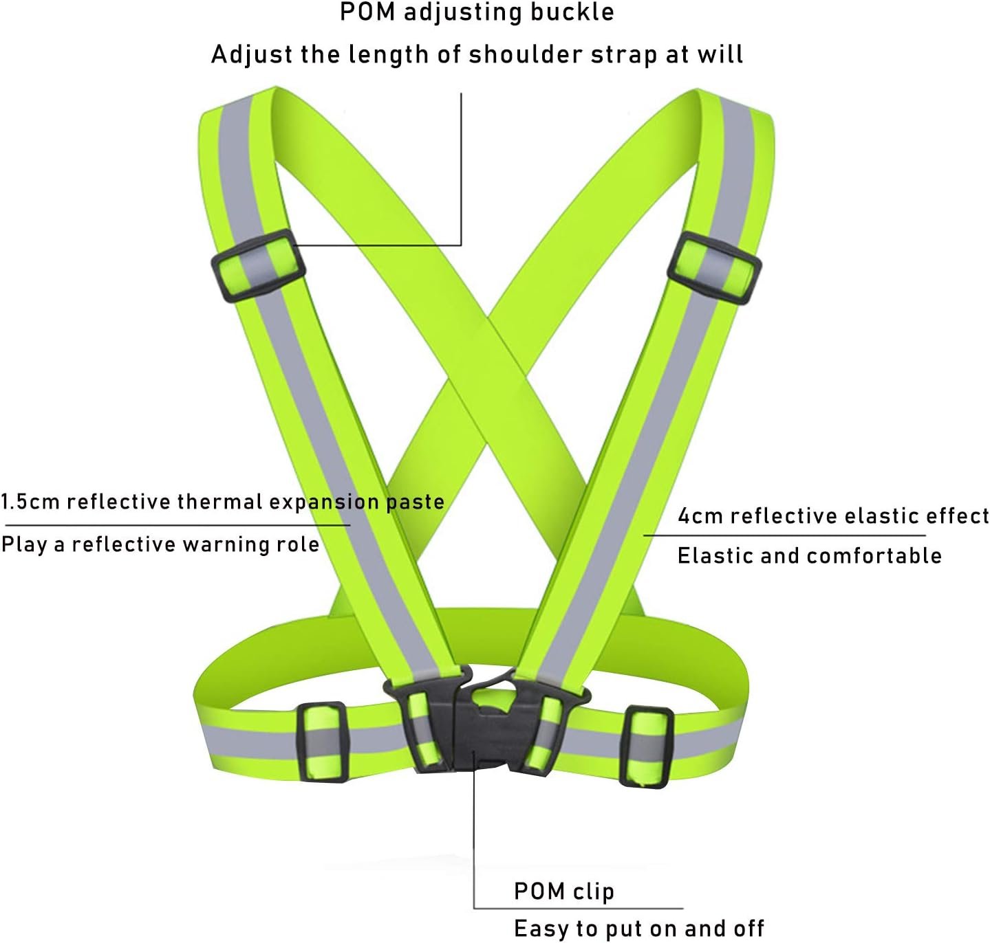 Reflective Vest Adjustable Running Safety Gear High Visibility Safety Vest High Vis Straps High Vis Belt Bike Reflective Belt Night Walking Accessories For Cycling Running Men Women Kids Childern - Image 2