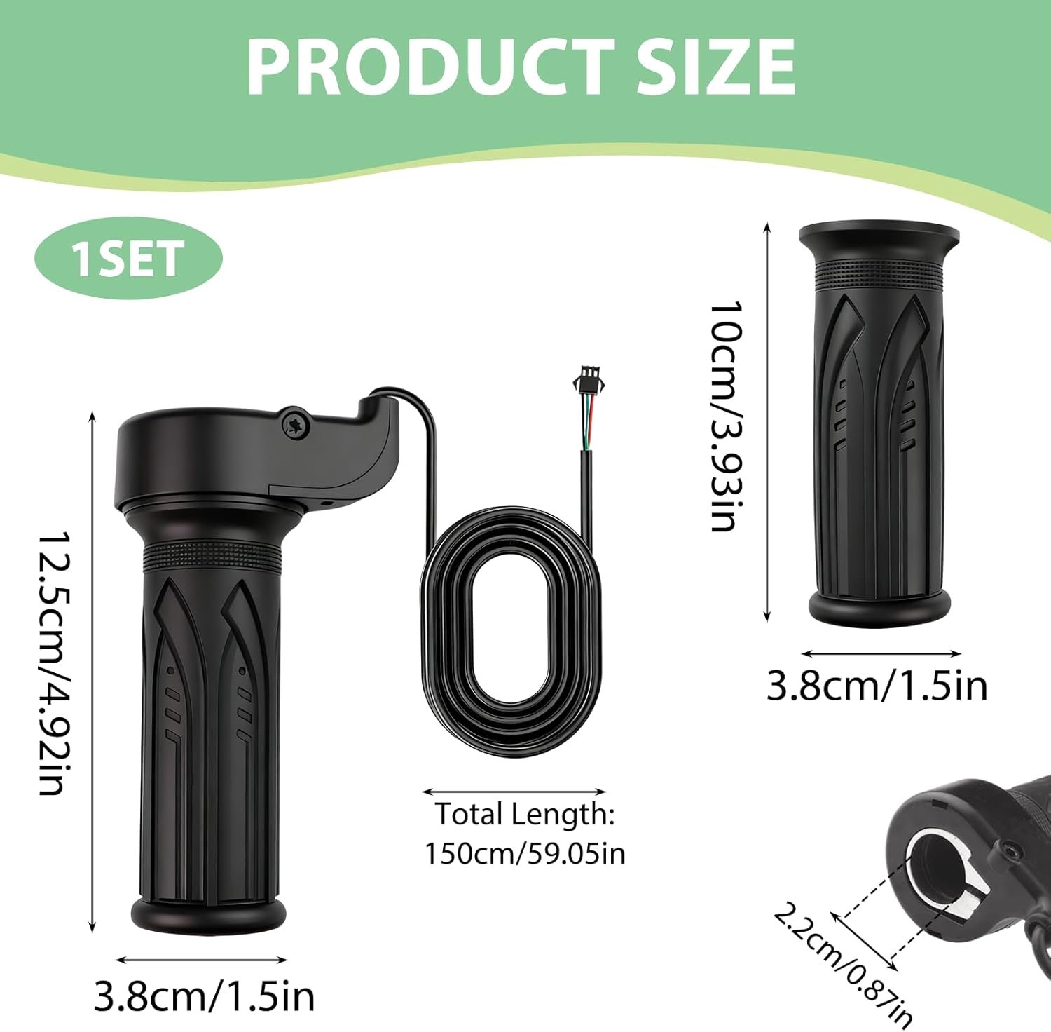 1 Pair E Bike Full Twist Throttle, 12V-72V 3 Pin Connection Electric Bike Throttle Twist Grip, Universal Throttle Twist Grip with SM Plug for Electric Bicycle Ebike Right Left Hand Grip 22mm Handlebar - Image 2