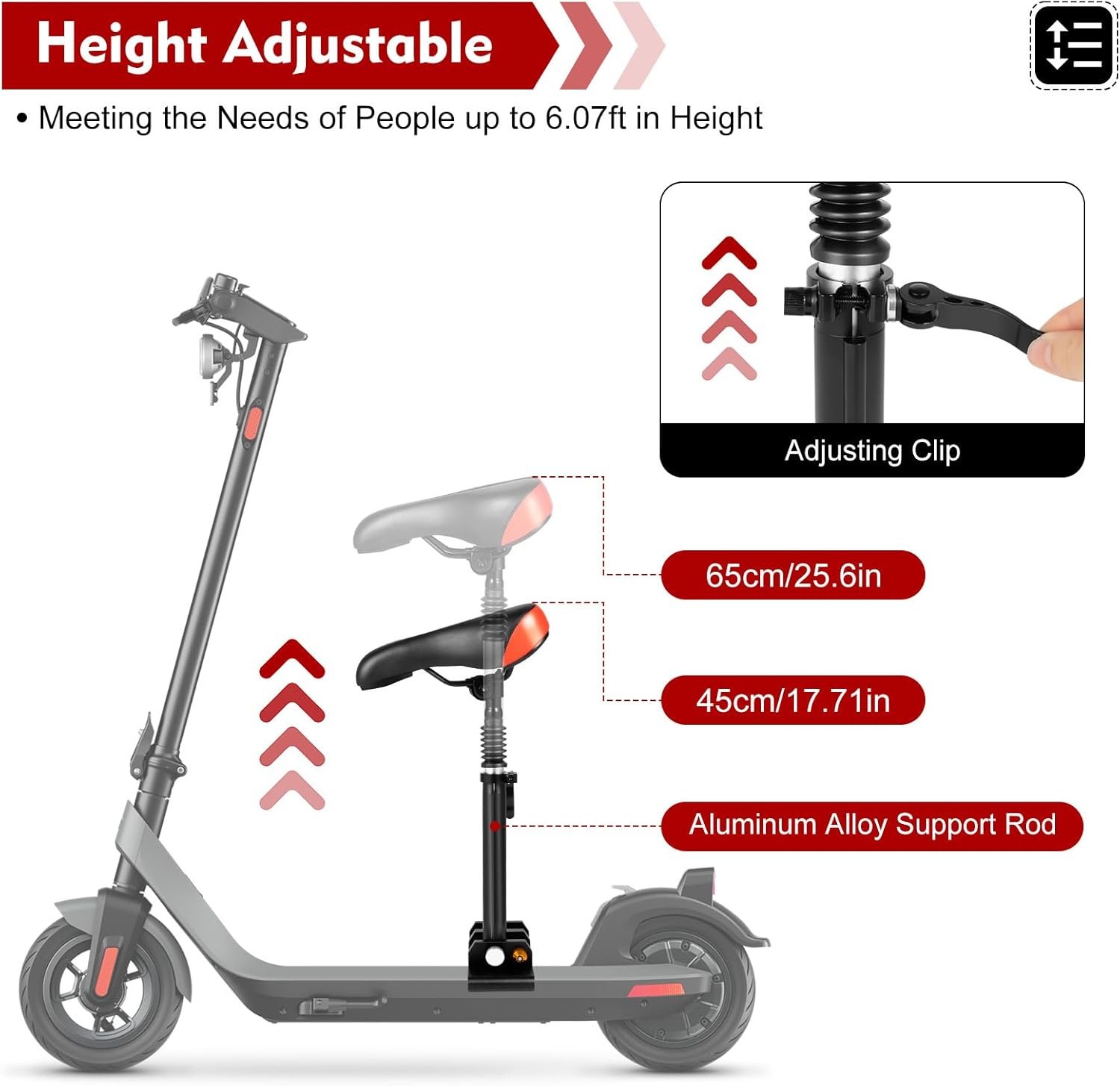 Electric Scooter Seat, Adult Portable Scooter Seat with Shock Absorber, Height Adjustable 40-60 cm, Universal Scooter Saddle,Easy Installation - Image 7