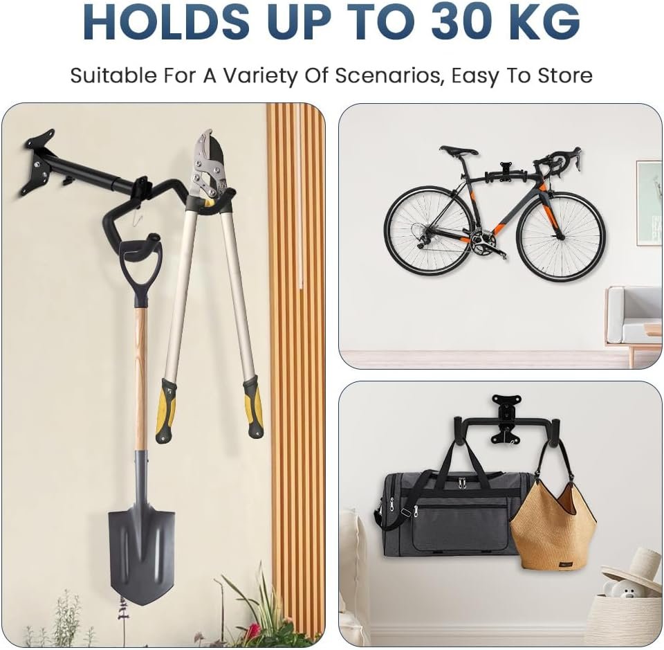 Bike Wall Mount, Adjustable Wall Mounted Bike Storage Rack, Wall Bike Rack with Helmet Hook, Foldable Cycle Wall Mount Hanger Rack with Padded, Bicycle Wall Mount Hanger for Indoor and Garage - Image 8