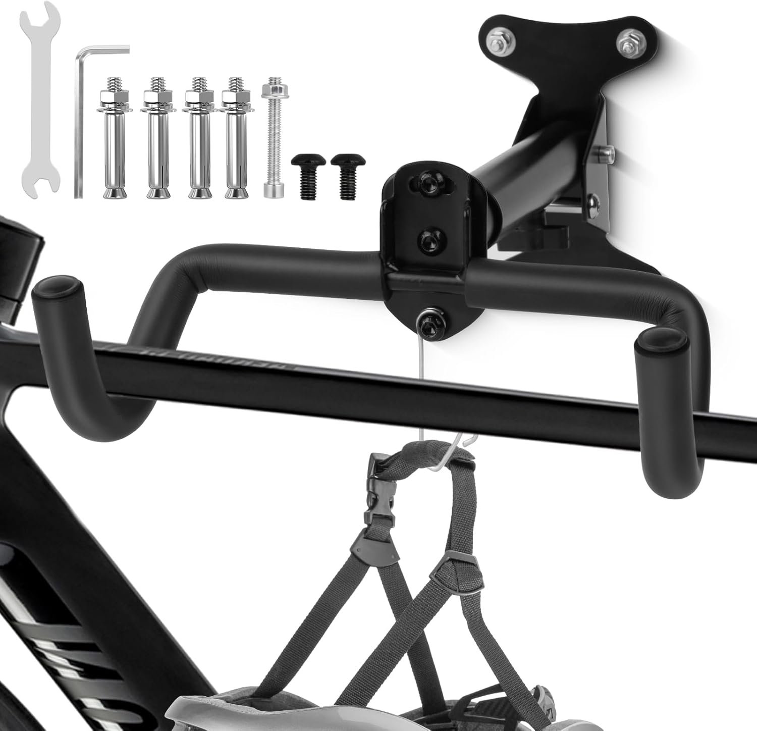 Bike Wall Mount, Adjustable Wall Mounted Bike Storage Rack, Wall Bike Rack with Helmet Hook, Foldable Cycle Wall Mount Hanger Rack with Padded, Bicycle Wall Mount Hanger for Indoor and Garage - Image 9