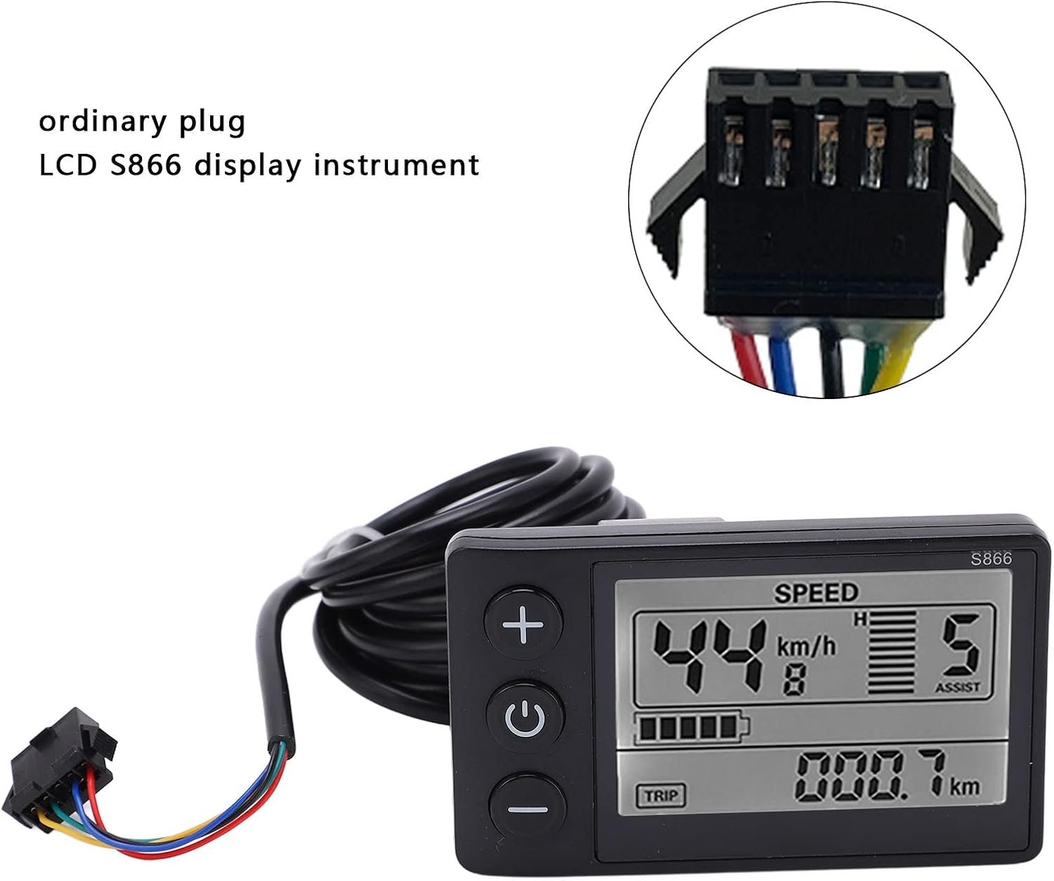 S866 Bike Computer, Electric Bicycle Display LCD Meter, 24V 36V 48V Electric Scooter Control Panel with SM Plug, Bike Speedometer Odometer, for 22.2mm/0.9in Handlebars - Image 4