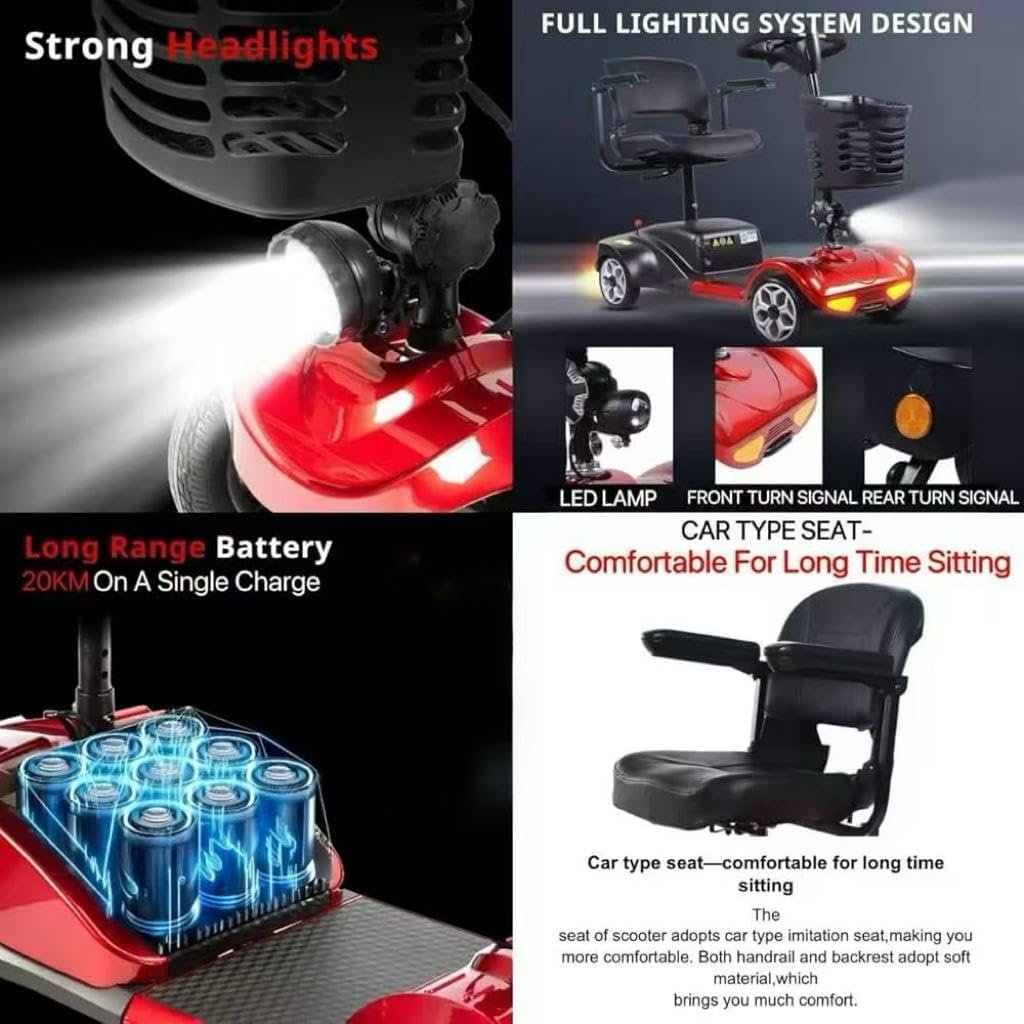 Rexhan Portable Mobility Scooter, Electric Mobility Device, Airline Friendly Mobility Chair, 20 KM Battery, Reflectors, Basket, Headlight, 250W Powerful Motor, Flip Up Arm Rest - Image 4