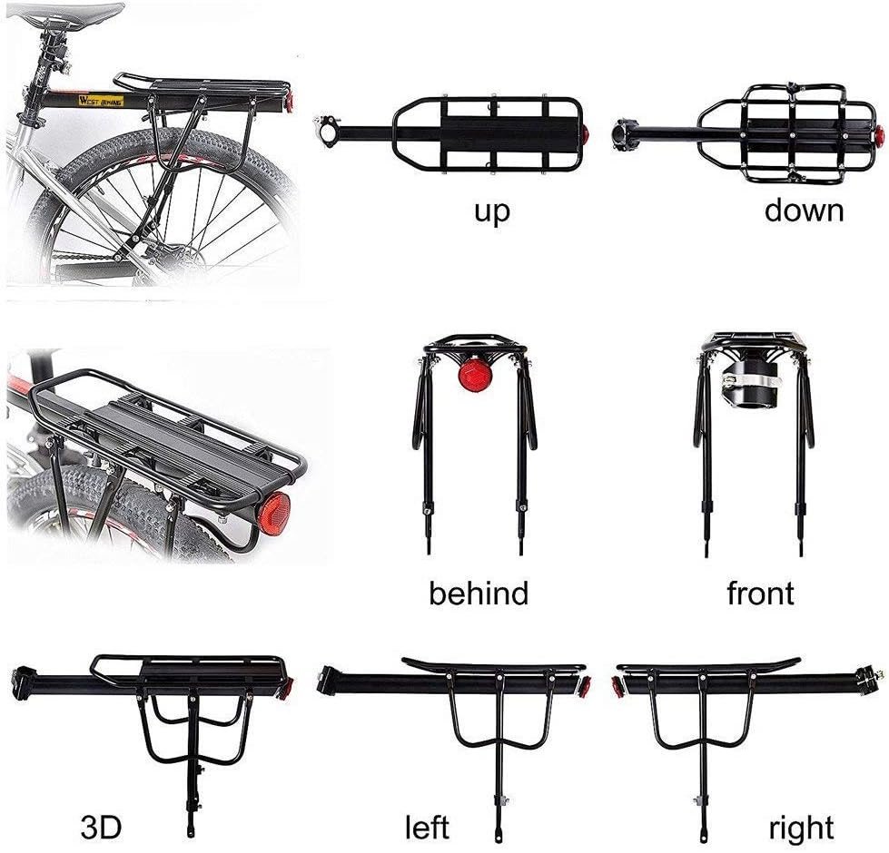 West Biking Rear Bike Rack - Adjustable Pannier Rack, 50 KG Load Capacity, Aluminum Alloy Luggage Carrier With Reflector for Cycling and Commuting - Image 2