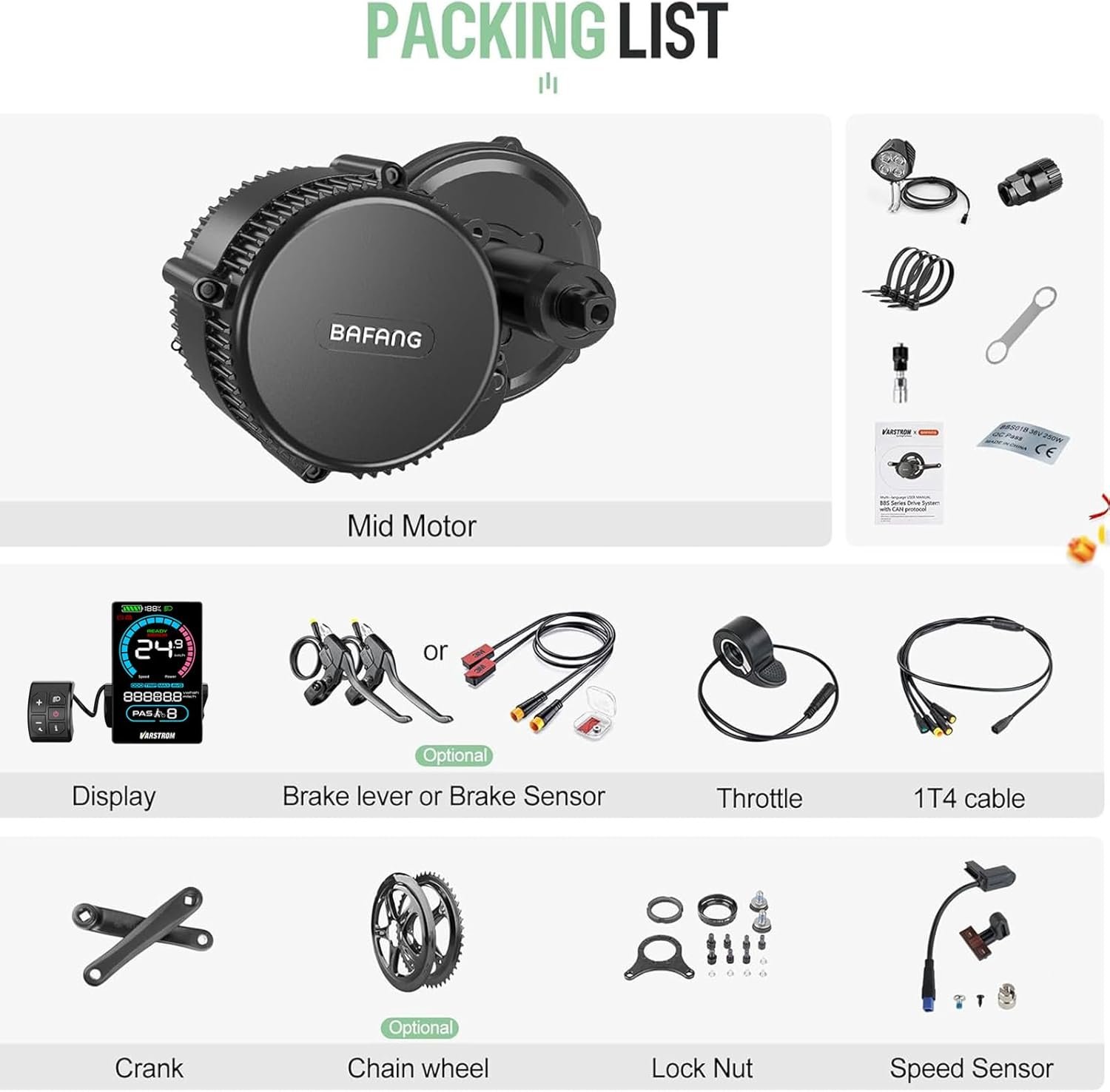BAFANG Ebike Conversion Kit BBS01B 48V 250W Mid Drive Kit CAN Bus Electric Bike Conversion Kit with Optional 48V Battery & VD618 Display & 44T Chainring for BB68-73mm Mountain Bike - Image 8