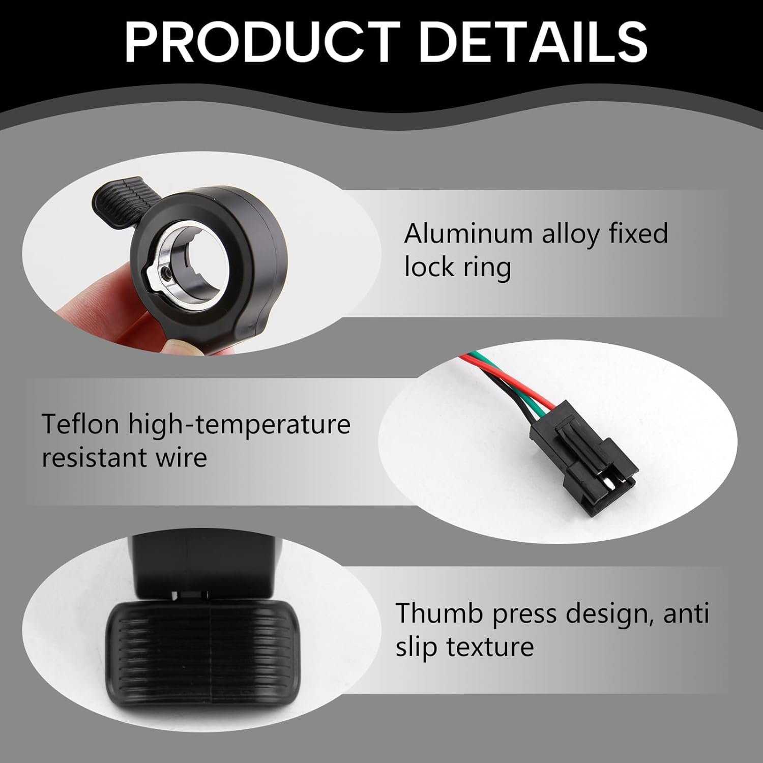 Thumb Throttle Electric Bike Scooter Throttle Speed Control, Waterproof 22mm/7/8" Accelerator Grip, 24V-72V Motors, Upgrade Kit (Black) - Image 6