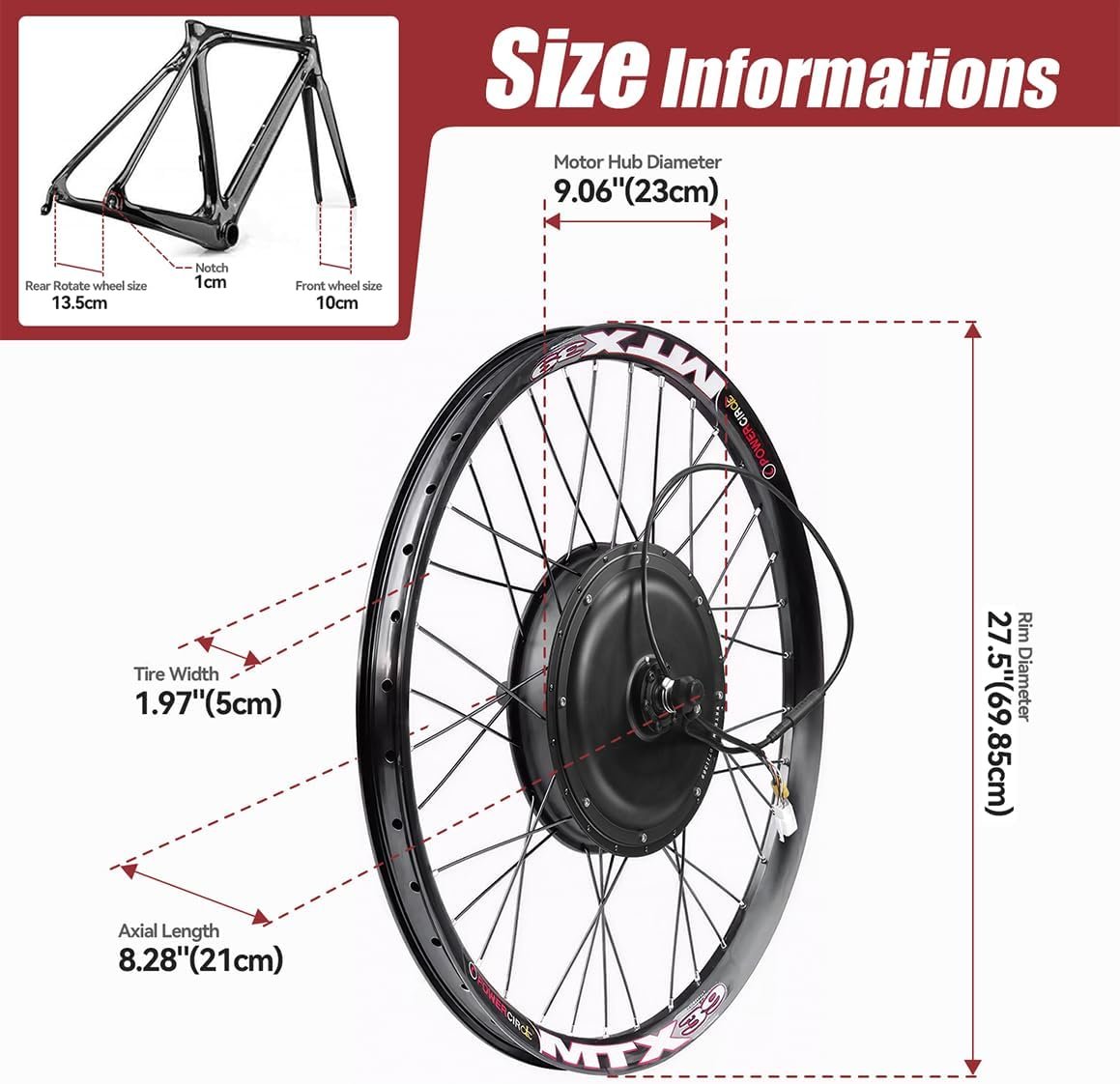 48V 27.5 Inch 30A Controller MTX Rim Rear Wheel E-Bike Conversion Kit, Electric Bicycle Motor Kit with LCD Display & PAS, Programmable Brushless Gearless Motor, Waterproof cable for Mountain Bike - Image 7