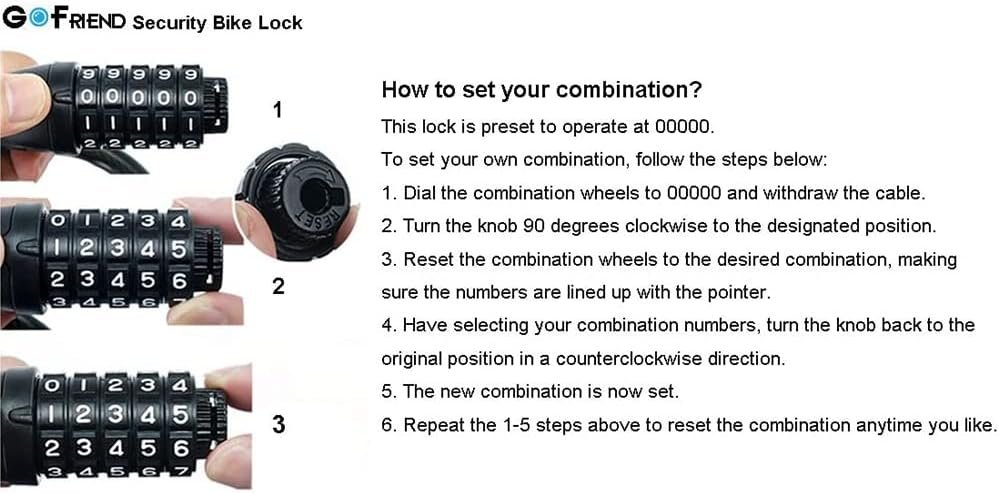 GOFRIEND Bicycle Lock - High Security 5 Digit Combination Coiling Cable Lock, Best for Outdoors, 1.2mx12mm - Image 7