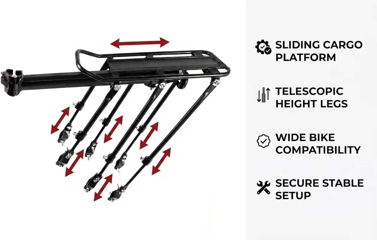 COMINGFIT 2026 Upgraded Bicycle Cargo Rack, 265lbs Heavy Duty Bike Rear Rack, 6-Leg Triple Strength Stability, 2.0mm Thickened Universal for MTB Road City Kids Fat Tire Bike (3.5"), Anti-Rub Guards - Image 2