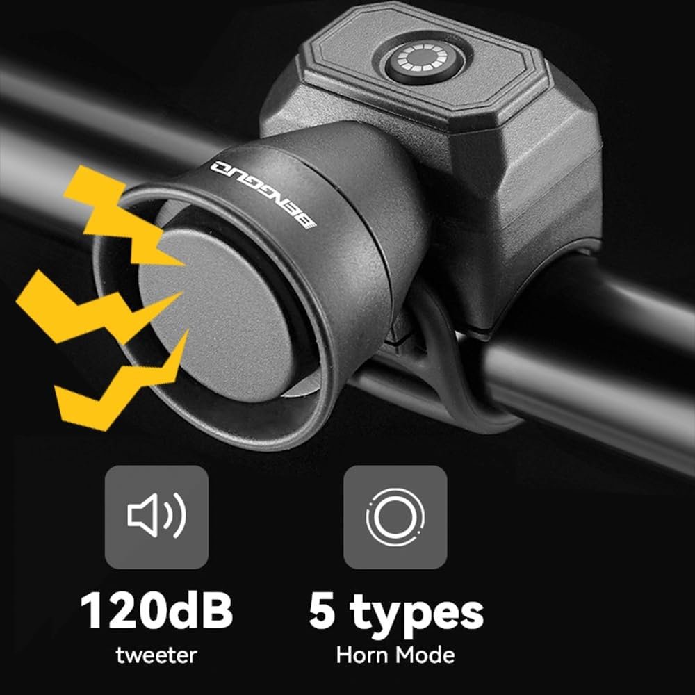 Electric Bike Horn, Bike Horn Loud, Rechargeable Bicycle Cycling Bell with 5 Sound Modes, IPX4 Waterproof Electronic Handlebar Ring Bell, for Road Bikes, Mountain Bikes, Children's Bicycles - Image 2