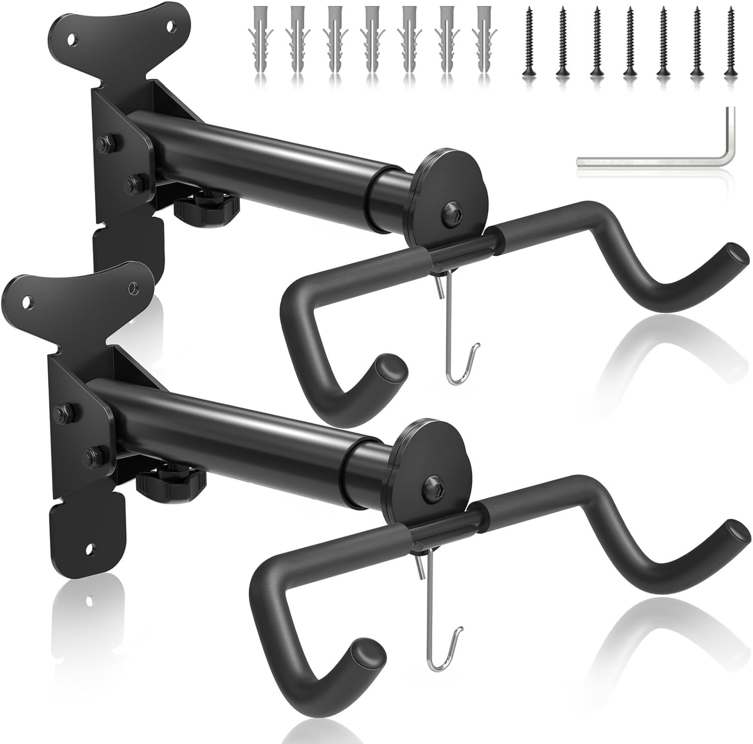 WELDUN Bike Wall Mount, Bicycle Holder, Foldable Bike Rack, Adjustable Distance, with Helmet Hook, Bike Storage Rack for Garage and Indoor(2 Pack)