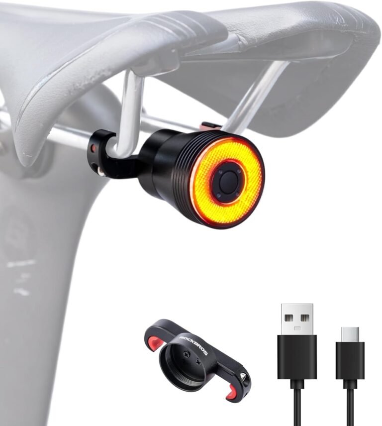 ROCKBROS Smart Bike Tail Light, Brake Sensing Bicycle Rear Light, Auto On/Off, USB-C Rechargeable Cycling LED Taillight, IP65 Waterproof, 4 Lighting Modes, 2 Mounting Ways for Road Bike, MTB & Ebike