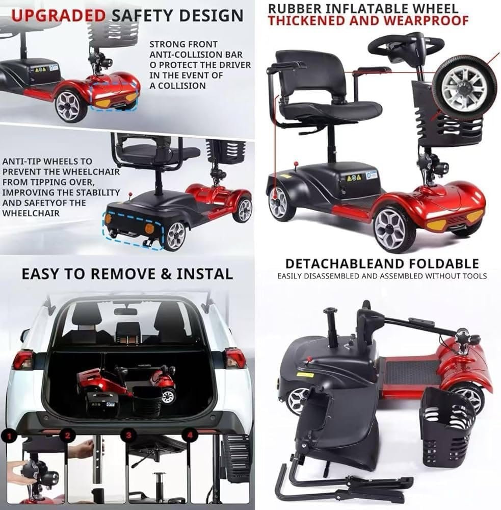 Rexhan Portable Mobility Scooter, Electric Mobility Device, Airline Friendly Mobility Chair, 20 KM Battery, Reflectors, Basket, Headlight, 250W Powerful Motor, Flip Up Arm Rest - Image 5