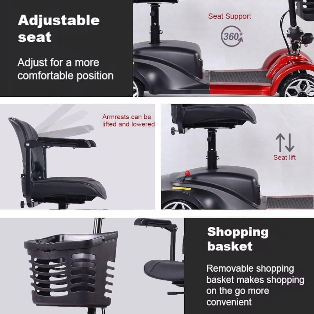 Rexhan Portable Mobility Scooter, Electric Mobility Device, Airline Friendly Mobility Chair, 20 KM Battery, Reflectors, Basket, Headlight, 250W Powerful Motor, Flip Up Arm Rest - Image 6