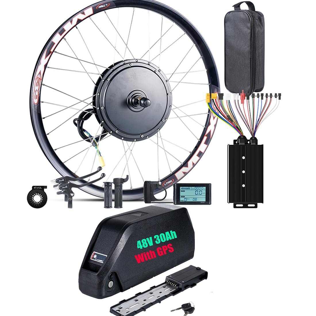 48V 27.5" 2000W Ebike Conversion Kit with 48V 30Ah Battery - Rear Wheel Motor Kit with LCD Display & PAS Programmable Brushless Cycling Hub for Mountain Bike