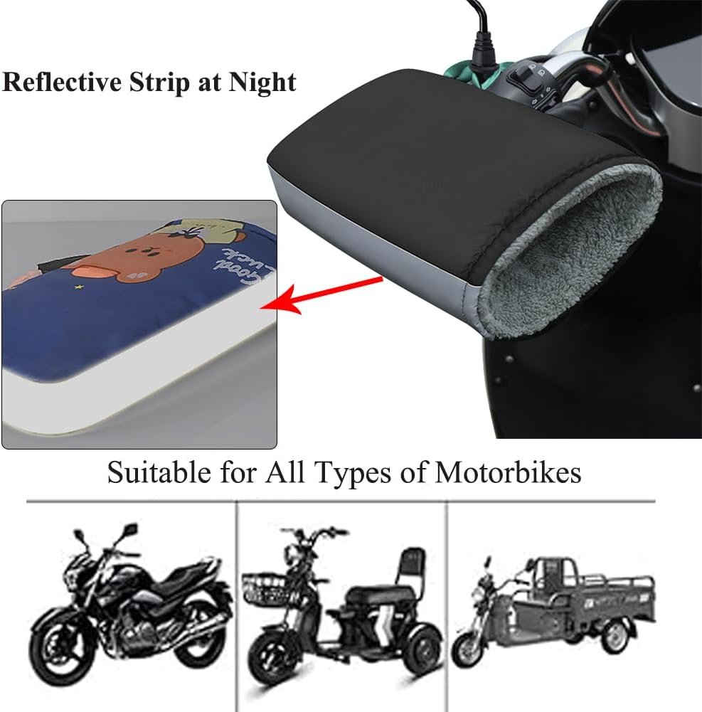 Motorcycle Handlebar Muffs Bike Gloves Waterproof Bike Motorbike Handlebar Gloves Windproof Winter Cycling Scooter Gloves Thick Fleece Thermal Motorbike Handle Hand Warmer Guard with Reflective Strip - Image 3