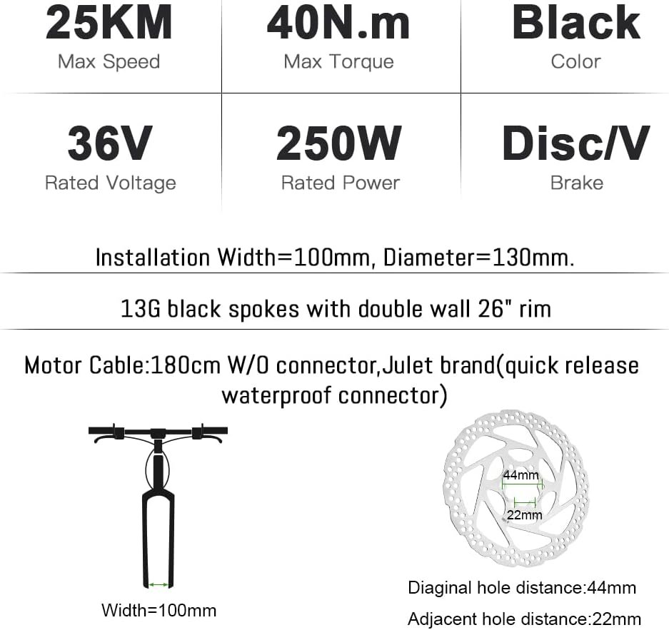 YOSE POWER 26''/28''(700c) ebike 36V250W Front Motor Bicycle E-Bike Hub Conversion Kit with Integrated controller Hailong Plus 36V 15.6Ah Battery/ 36V13Ah with Rear Carrier Battery - Image 3