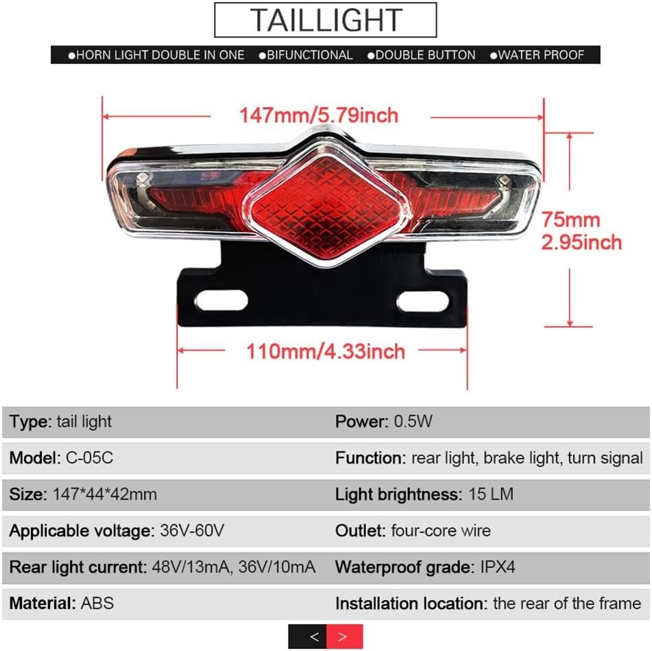 Bike Front and Ebike Rear Light Set Input 36V 48V 52V 60V with DK336 Light Horn Turning Switch E-Bike Light, Black - Image 8