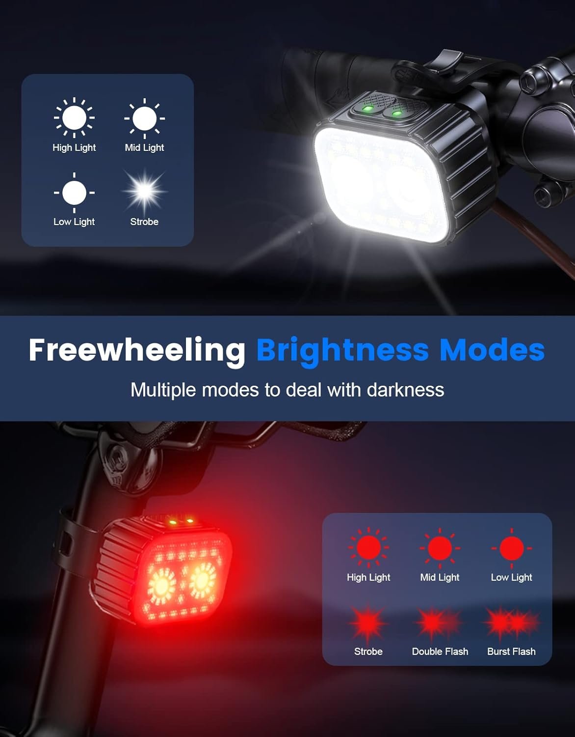 Mohard Bike Lights Set, Ultra Bright USB Rechargeable Cycle Lights Front and Back Navigation Light for Night Riding, IPX6 Waterproof Mountain Bicycle Light, 8/12 Modes, 58Hrs Runtime, Durable - Image 2