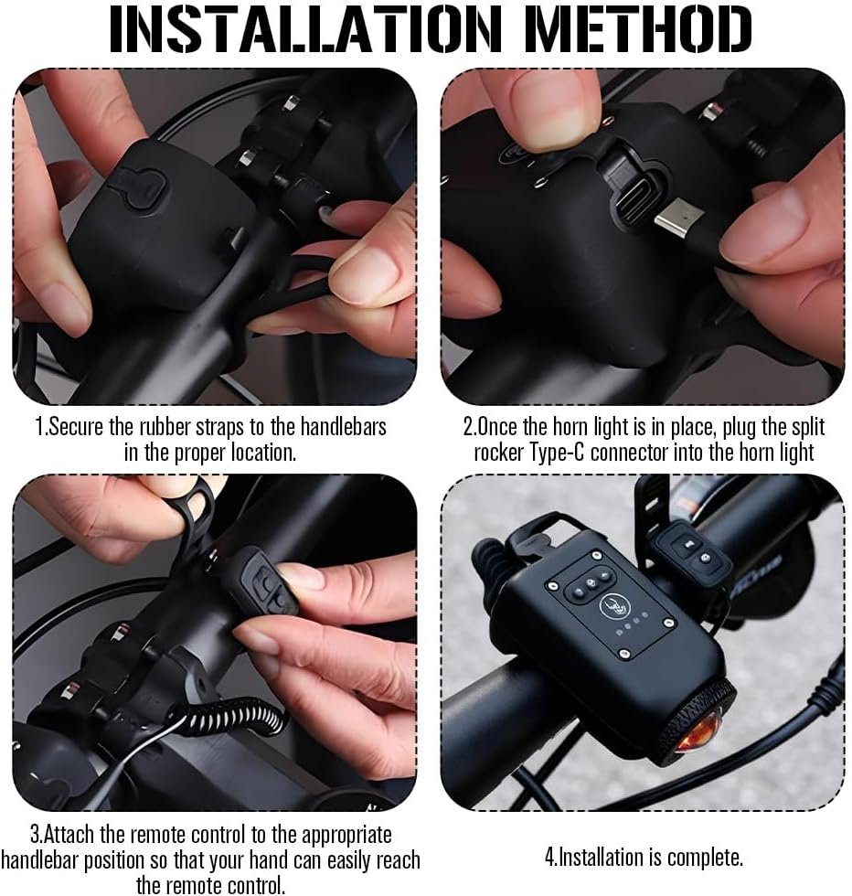 Mountain Bike Electronic Horn Bell, USB Rechargeable Electronic Horn with Light, IPX 5 Waterproof, Lightweight 110DB MTB Mini E-Bell, Bike Bell For Adult Riding Equipment MTB Road Bike, E-bike - Image 3