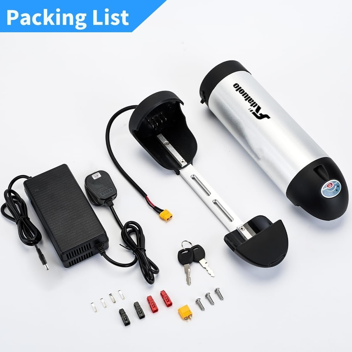 36V Ebike Battery 10AH Water Bottle Electric Bike Battery Silver Removable Electric Lithium Bicycle Batteries with Charger, Indicator Light, Base Holder - Image 6