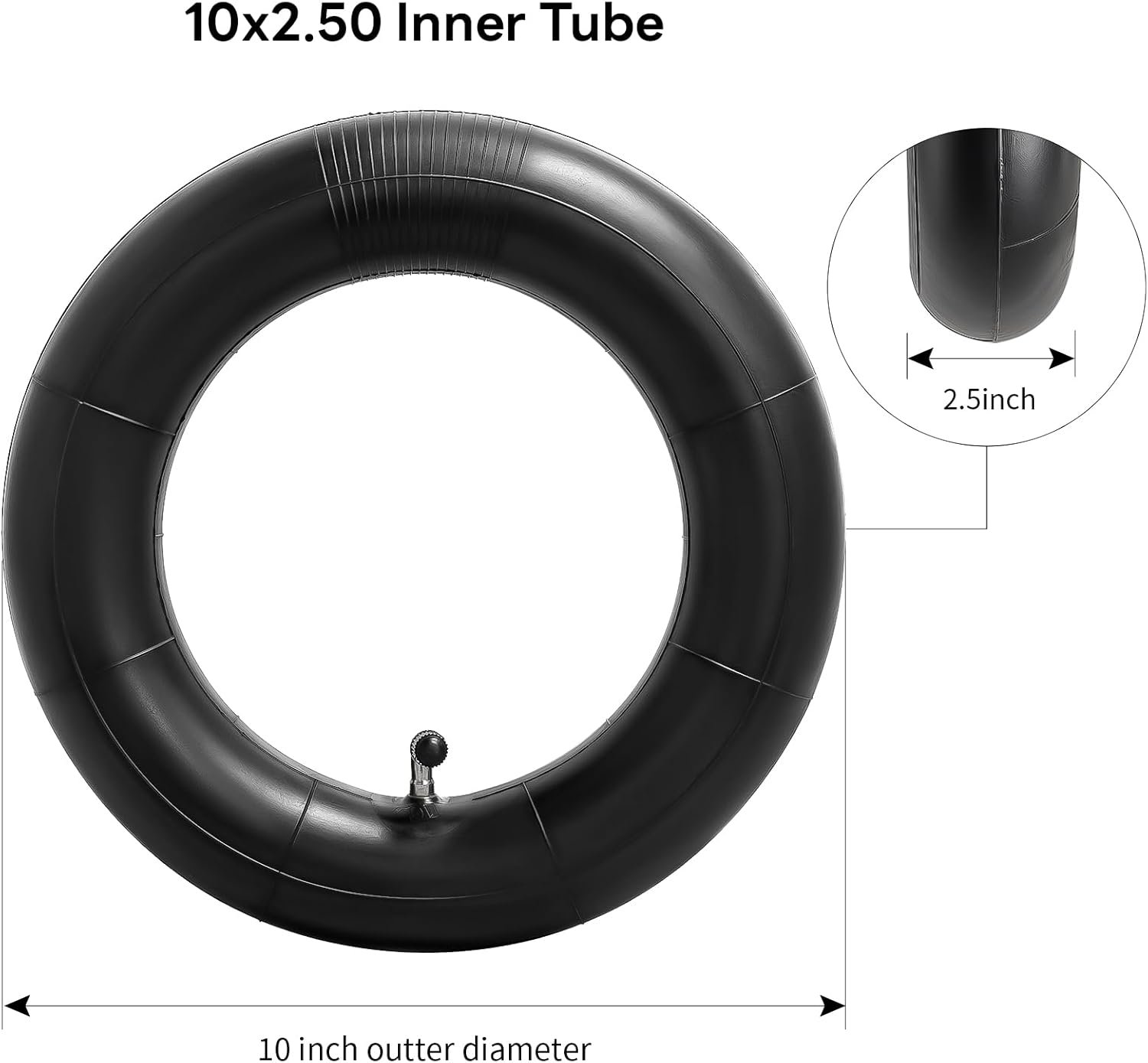 Heavy Duty 10x2.50 Thicker 40% Butyl Inner Tube with CR202 90° Bent Valve Stem, 10 Inch Smart Self Balancing Electric Scooter Tire Tube Fit for 36v 48v 400w 500w 800w Hub Motor (Pack of 2) - Image 2