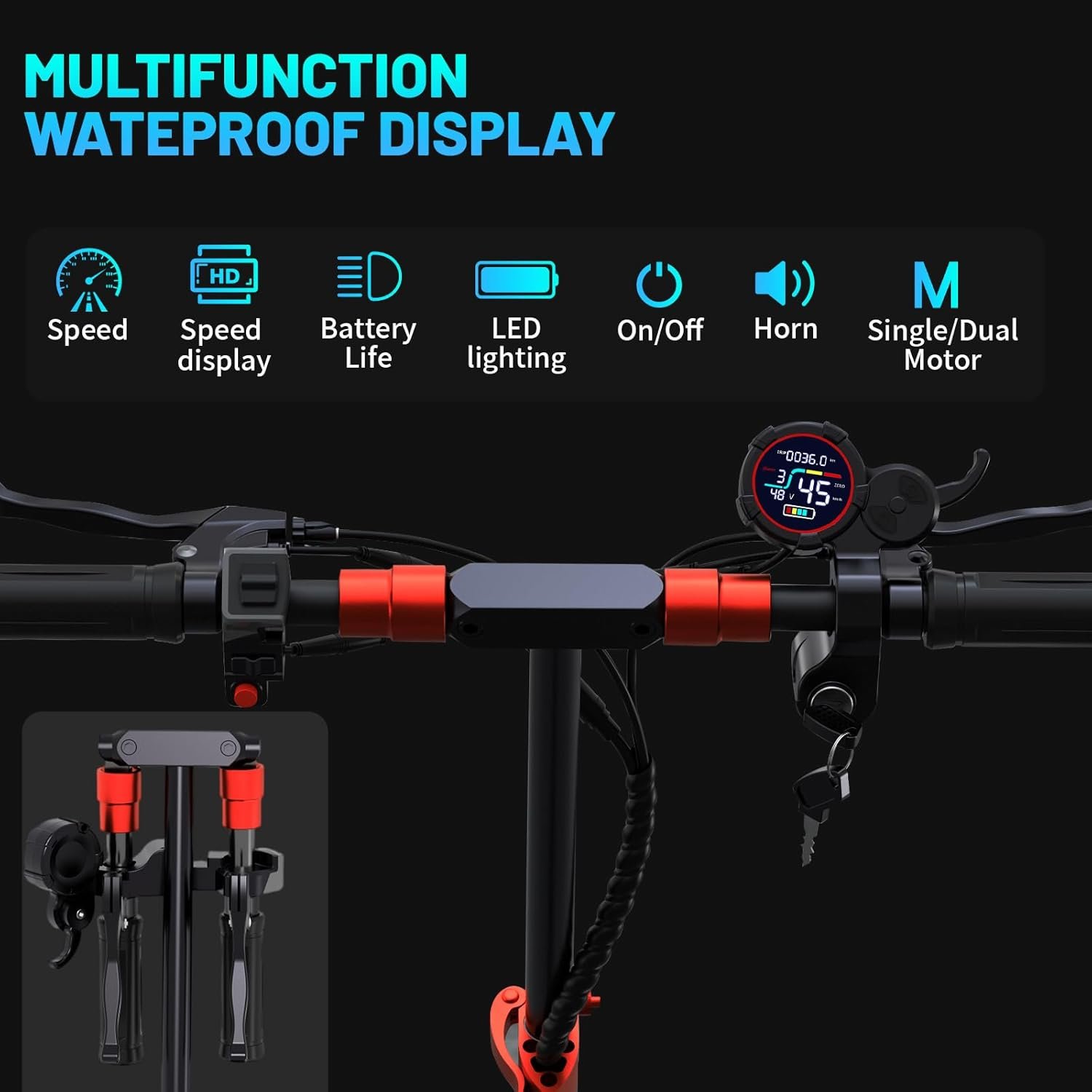 11" All-Terrain Adult Electric Scooter, 34 Miles Range, 48V 18Ah Battery, Adjustable Height, Dual Suspension, Fast Charging,Folding E-Scooter for Teens & Adults, Perfect Christmas - Image 5