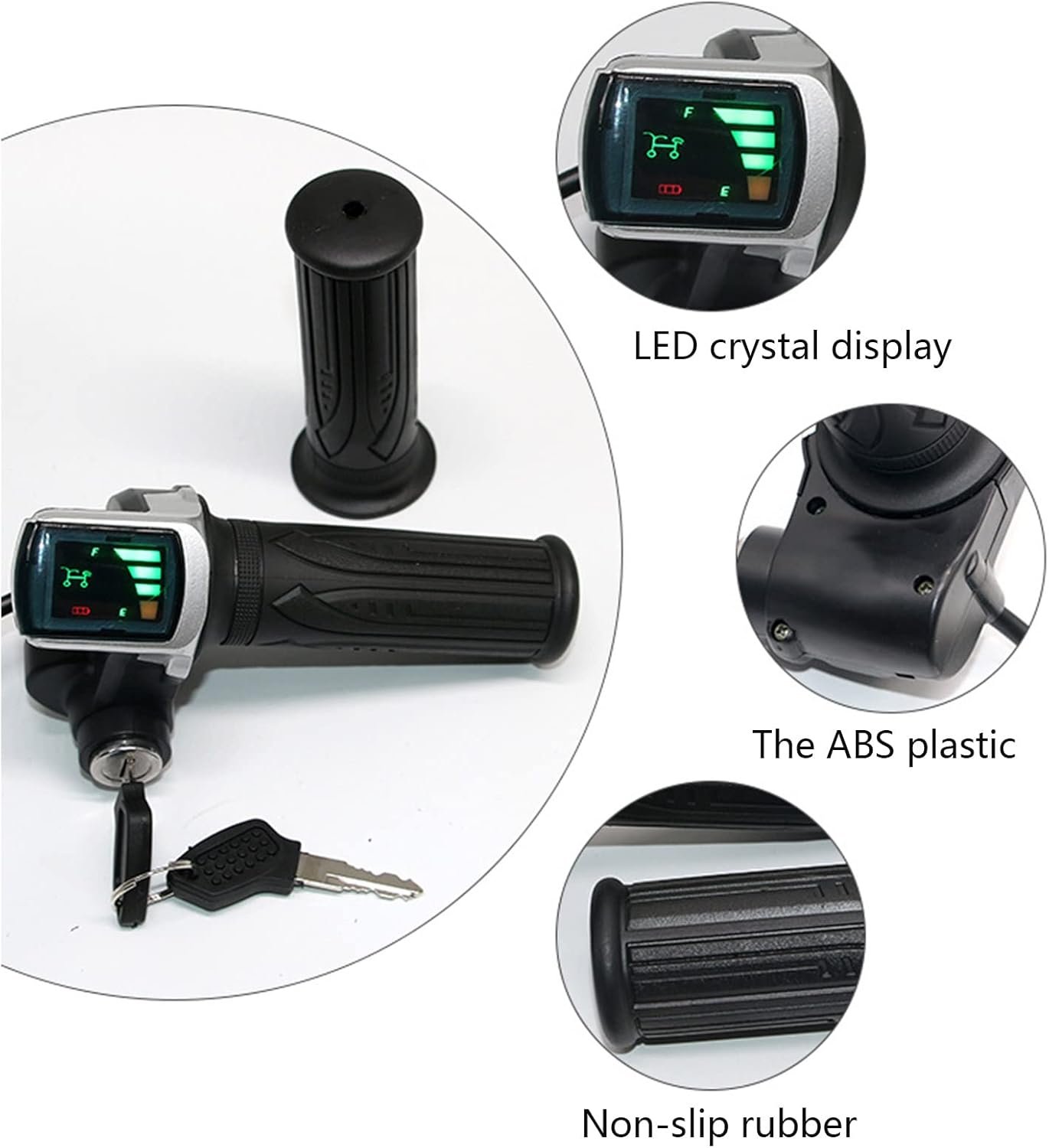 WMLBK Electric Bike Throttle Grip, Half-Twist Throttle, Accelerator Throttle Handle with LED Power Indicator Key Lock for Electric Bikes Scooters (48V) - Image 4