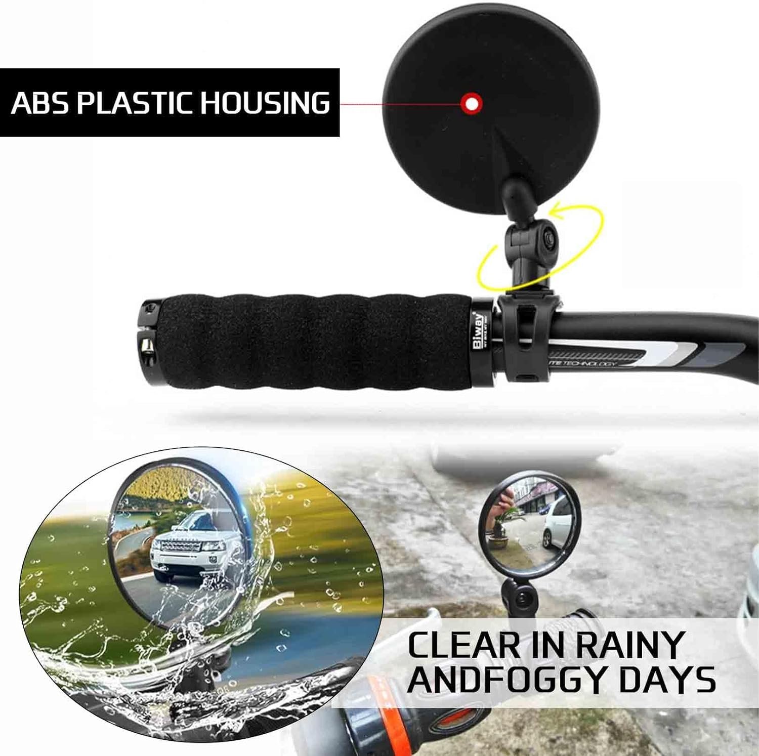 2PCS Handlebar Mirrors - Adjustable Convex Safety Mirror for Bikes, Scooters & Motorcycles - Universal Rear View Cycle Mirrors (Black) - Image 4
